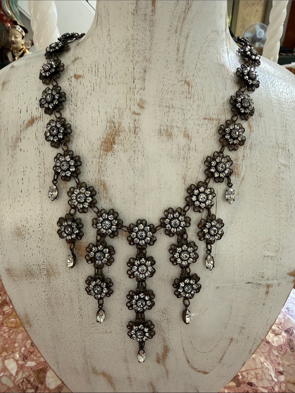 Sweet Romance Black and Silver Floral Crystal Necklace